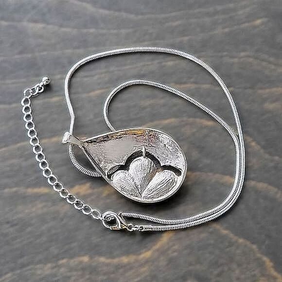 Vtg abalone inlay silver tone hammered metal pendant necklace - Picture 7 of 11